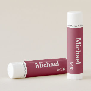 Minimalist Men's Personalized Name Burgundy Red Lip Balm
