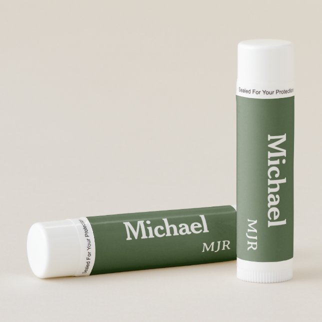Minimalist Men's Personalized Name Forest Green  Lip Balm (Front)