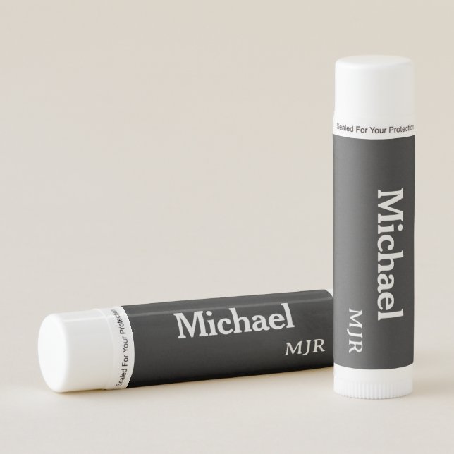 Minimalist Men's Personalized Name Gift Charcoal Lip Balm (Front)