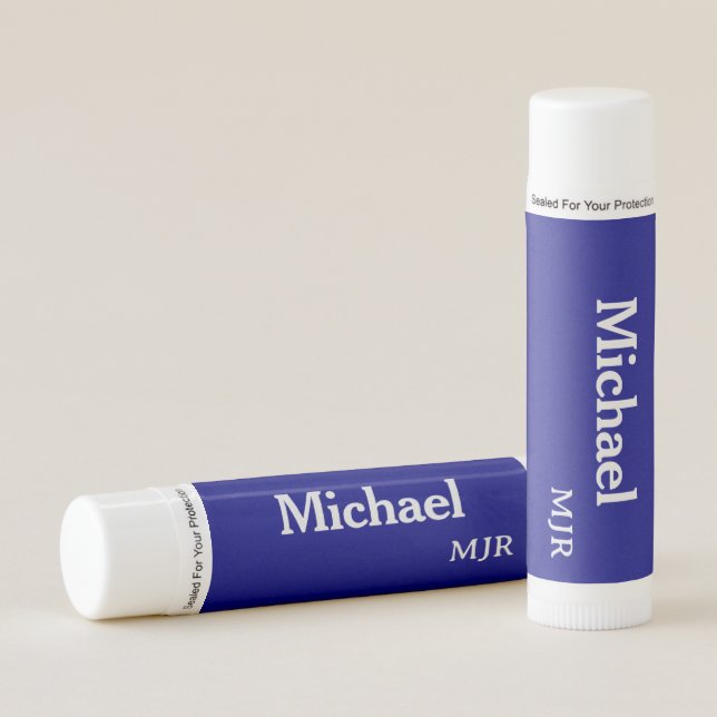 Minimalist Men's Personalized Name Gift Navy Blue Lip Balm (Front)