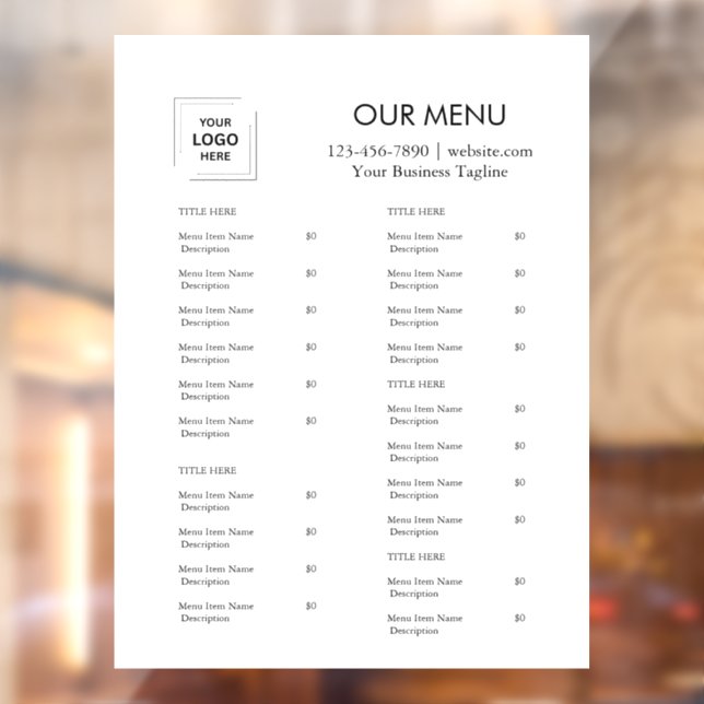 Minimalist Menu | Custom Logo Cafe & Catering  Window Cling (Sheet 2)