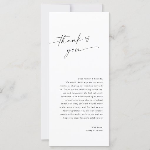 Minimalist Menu + Thank You Note | Wedding Napkin | Zazzle