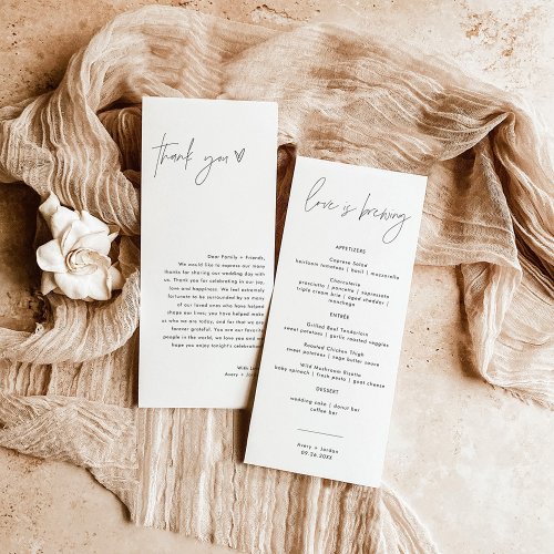 Minimalist Menu  Thank You Note  Wedding Napkin 