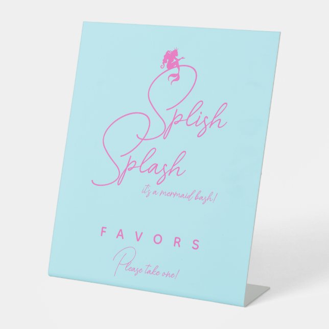 Minimalist Mermaid Birthday Party Favors Pedestal Sign (Front)