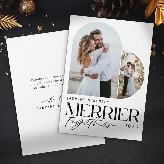 Minimalist Merrier Together Wedding Christmas Holiday Card (Creator Uploaded)