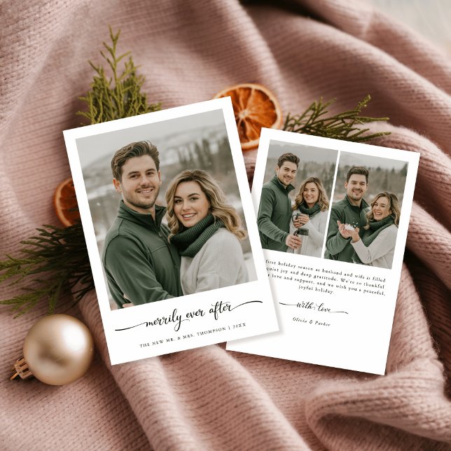 Minimalist Merrily Ever After Christmas Fun Photo Holiday Card (Creator Uploaded)