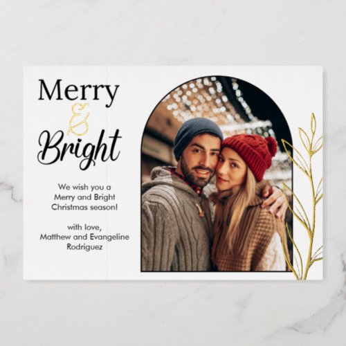 Minimalist Merry and Bright Arch Photo Frame Foil Holiday Card