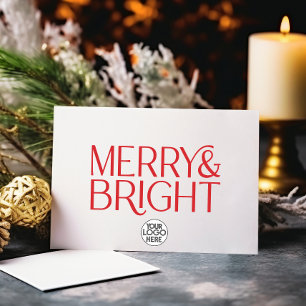 Minimalist Merry and Bright Business Logo Red Holiday Card