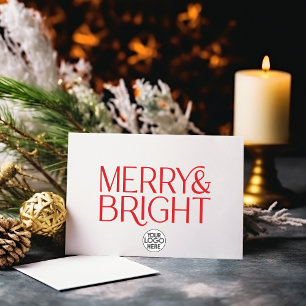 Minimalist Merry and Bright Business Logo Red Holiday Card