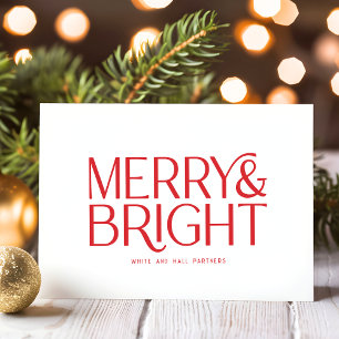 Minimalist Merry and Bright Business   Red White Holiday Card