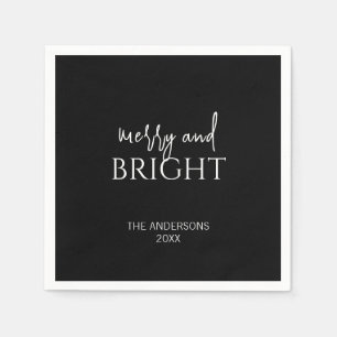 Minimalist Merry and Bright Christmas Holiday Napkins