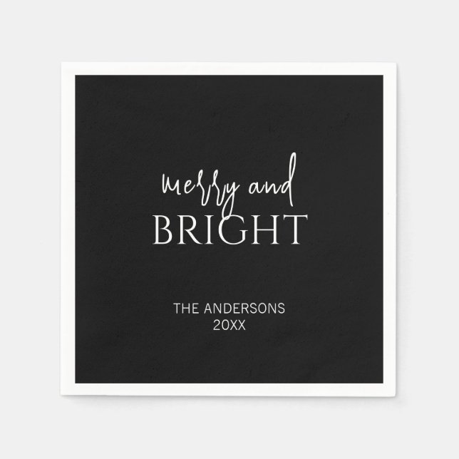 Minimalist Merry and Bright Christmas Holiday Napkins (Front)