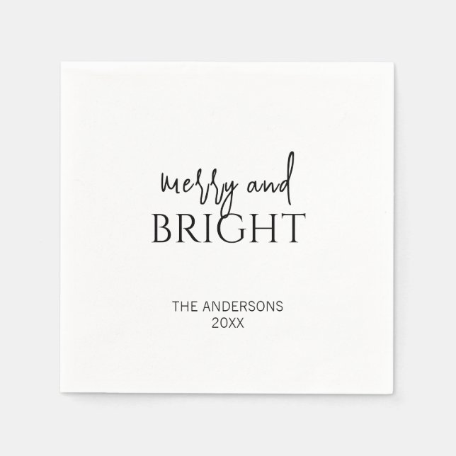 Minimalist Merry and Bright Christmas Holiday Napkins (Front)