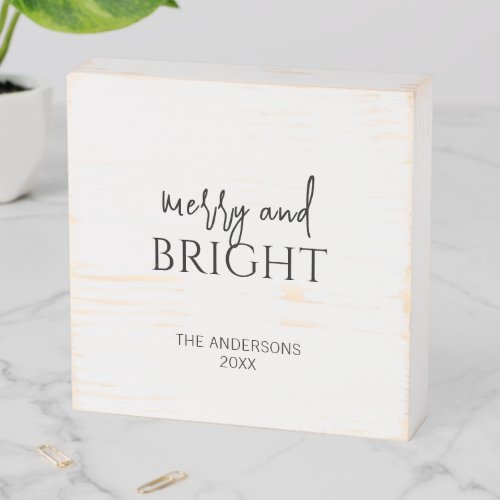 Minimalist Merry and Bright Christmas Wooden Box Sign