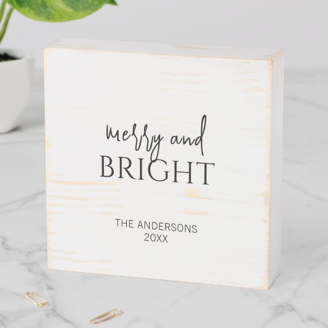 Minimalist Merry and Bright Christmas Wooden Box Sign (In Situ Horizontal)