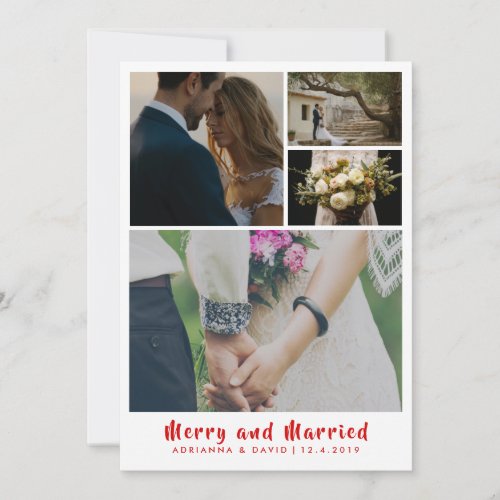 Minimalist Merry And Married Couple Photo Holiday Thank You Card