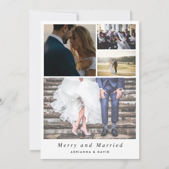 Minimalist Merry And Married Couple Photo Wedding Holiday Card (Front)