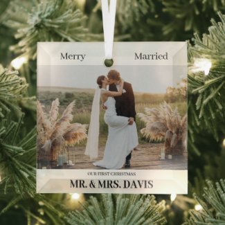 Minimalist Merry And Married Photo First Christmas