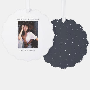 Minimalist Merry and Married Photo Holiday Ornament Card