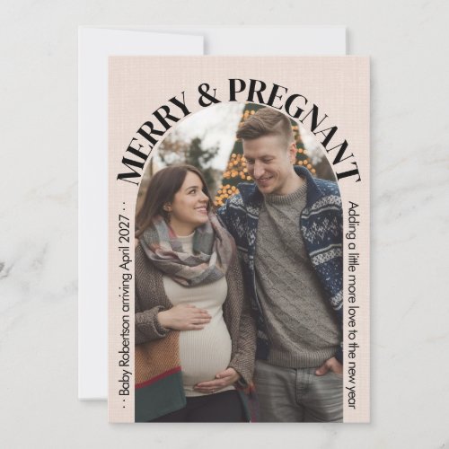 Minimalist Merry and Pregnant Arch Photo Christmas Holiday Card