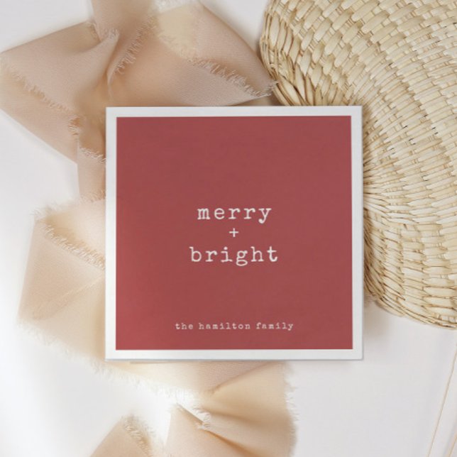 Minimalist Merry + Bright Christmas Holiday Party Napkins (Creator Uploaded)