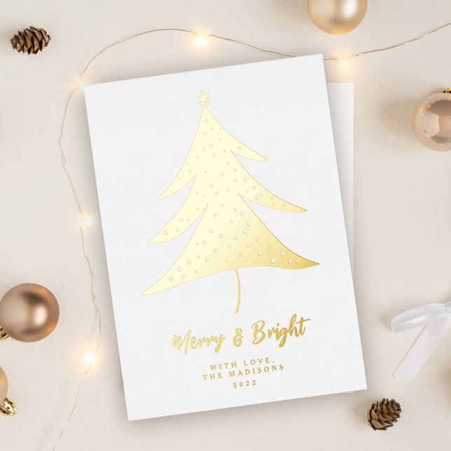 Minimalist Merry & Bright Christmas Tree  Foil Holiday Card (Creator Uploaded)