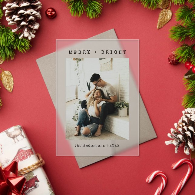 Minimalist Merry & Bright Photo Christmas Card Acrylic Invitations (Insitu (Holiday))