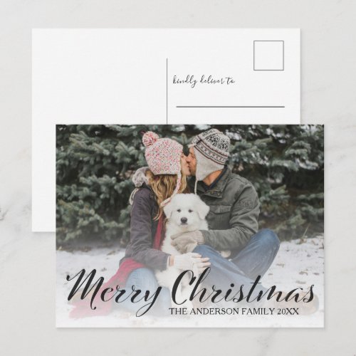 Minimalist Merry Christmas 1 Photo Family Holiday Postcard