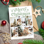 Minimalist Merry Christmas 4 Photo Retro Green Holiday Card<br><div class="desc">Minimalist Merry Christmas 4 Photo Retro Green Holiday Card</div>