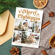 Minimalist Merry Christmas 4 Photo Retro Yellow