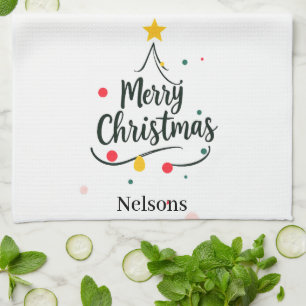 Minimalist Merry Christmas abstract tree Kitchen Towel