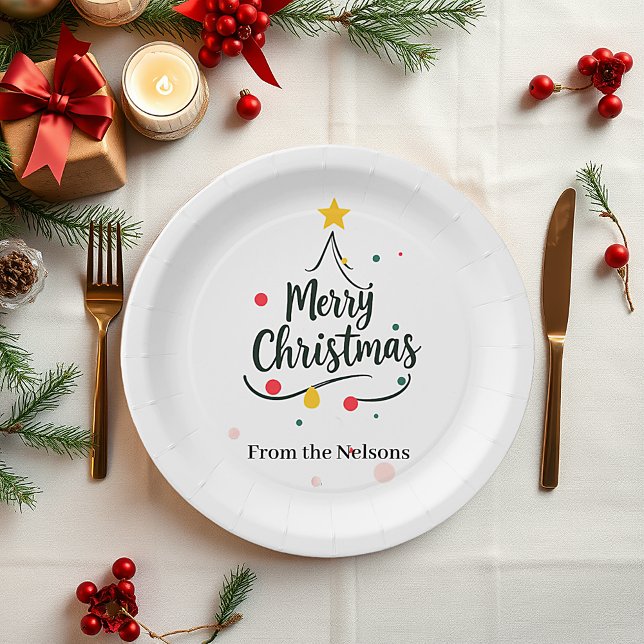 Minimalist Merry Christmas abstract tree Paper Plates (Creator Uploaded)