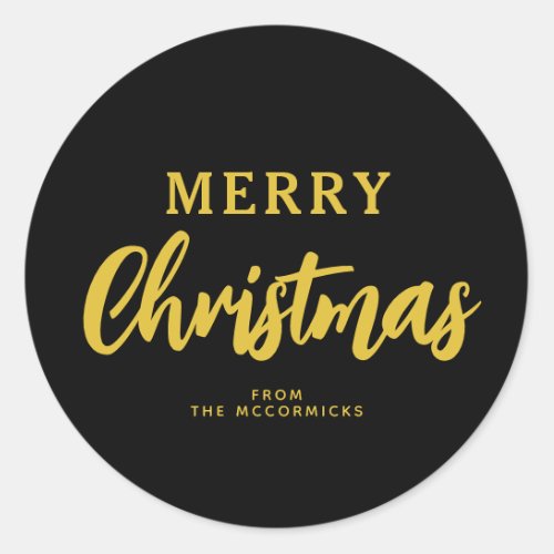 Minimalist Merry Christmas Black And Gold Holiday Classic Round Sticker