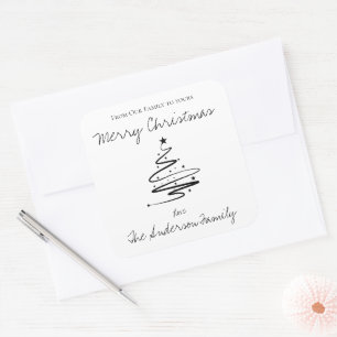 Minimalist Merry Christmas Black White Simple Name Square Sticker