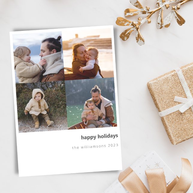 Minimalist Merry Christmas Bold Four Photo Grid Holiday Card (Creator Uploaded)