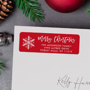 Minimalist Merry Christmas Brush Script Address Label