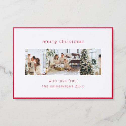 Minimalist Merry Christmas Collage Horizontal Red Letterpress Photo Cards