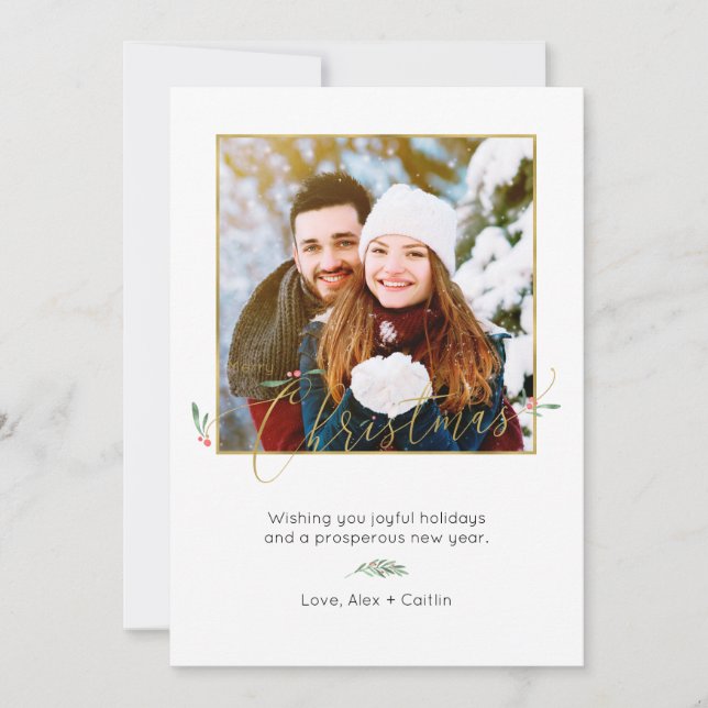 Minimalist Merry Christmas Elegant Photo Card (Front)