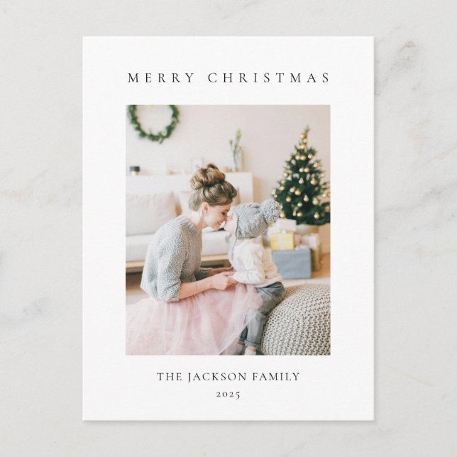 Minimalist Merry Christmas Family Photo Holiday Postcard (Front)