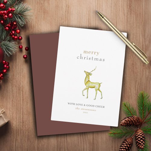 Minimalist Merry Christmas Gold Reindeer Holiday Card