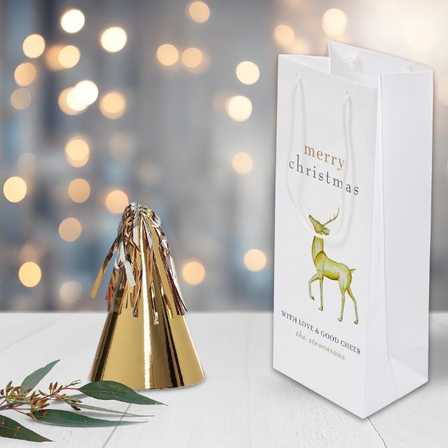 Minimalist Merry Christmas Gold Reindeer Wine Gift Bag (Creator Uploaded)