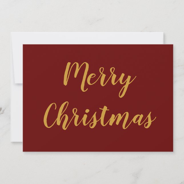 Minimalist Merry Christmas Gold Script Burgundy  Holiday Card (Front)