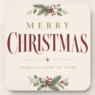 Minimalist Merry Christmas Greeting Holiday Style Beverage Coaster