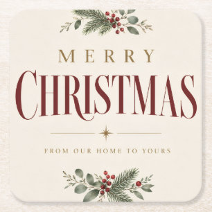 Minimalist Merry Christmas Greeting Holiday Style Square Paper Coaster