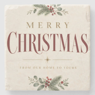 Minimalist Merry Christmas Greeting Holiday Style Stone Coaster
