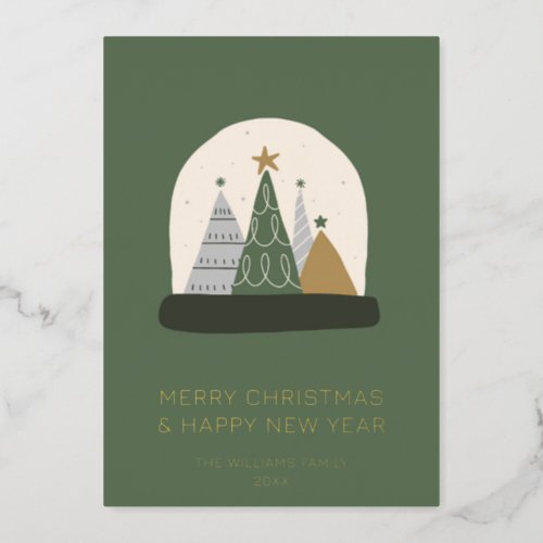 Minimalist Merry Christmas  Happy New Year Photo Foil Holiday Card