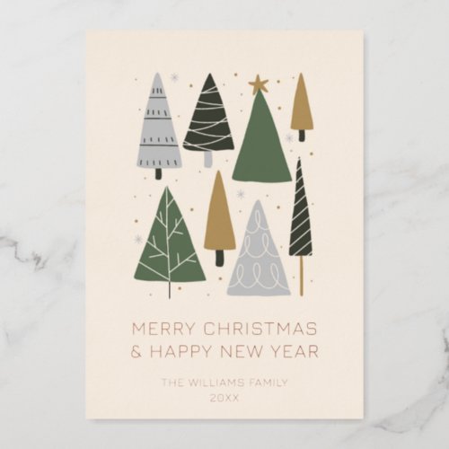 Minimalist Merry Christmas  Happy New Year Photo Foil Holiday Card