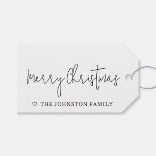Minimalist Merry Christmas Heart Black White Gift Tags