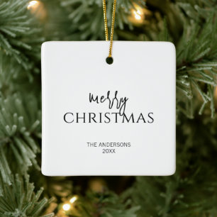 Minimalist Merry Christmas Holiday Ceramic Ornament