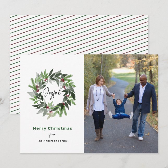 Minimalist Merry Christmas Holiday Wreath Photo (Front/Back)